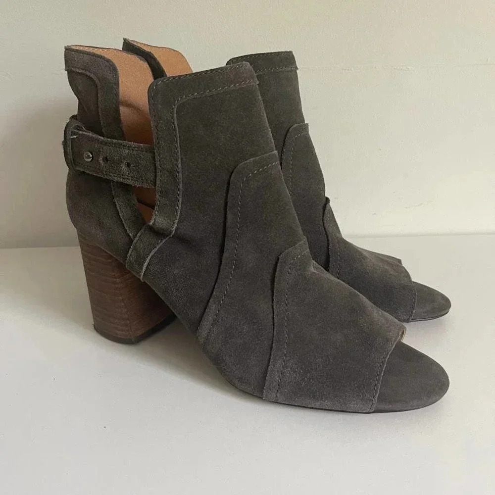 Joes Jeans 10 Gray Suede Cassia Blocked Heel Suede Bootie Boot Open Toe